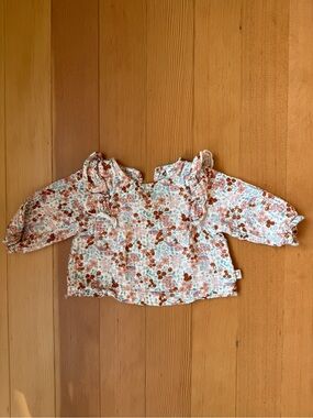 My Little Cozmo Floral Gauze Ruffle Collar Blouse Baby 6M Made in Barcelona